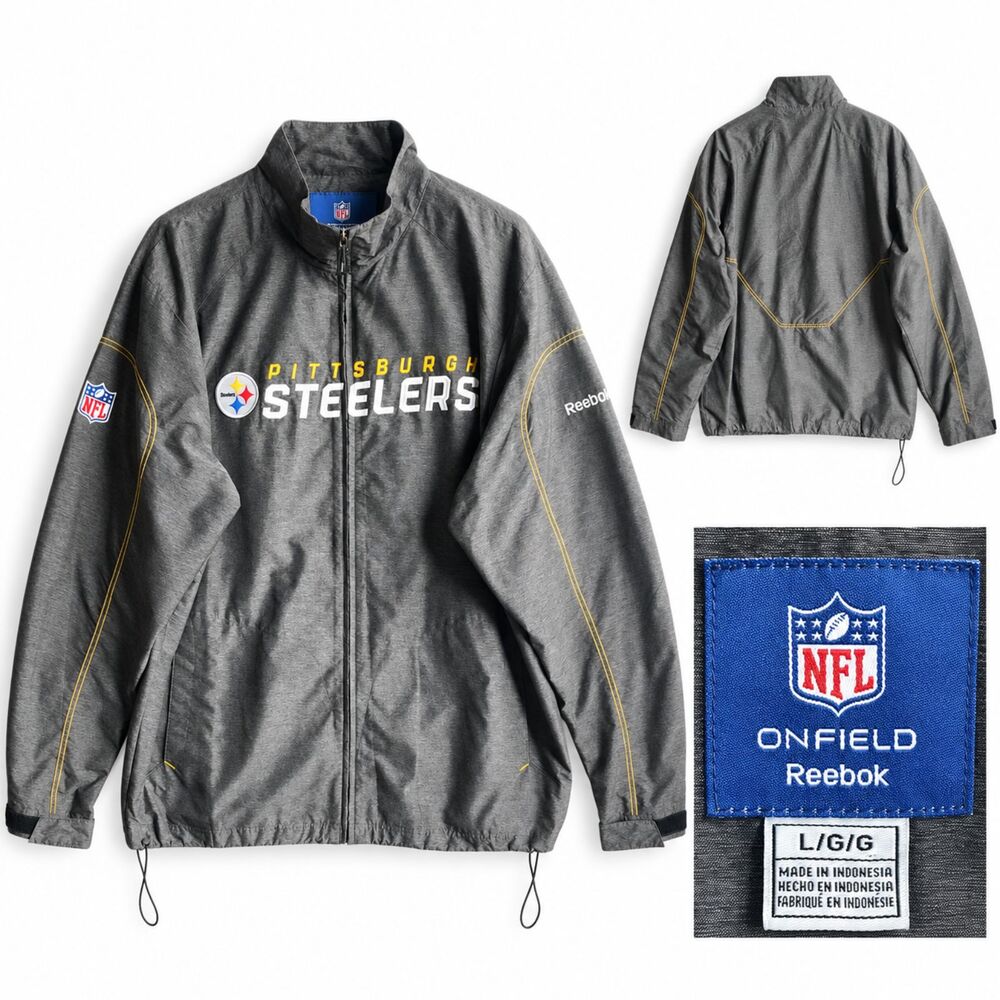 Steelers Jacket NFL Team On Field Reebok Windbreaker Full Zip Jacket Coat Large